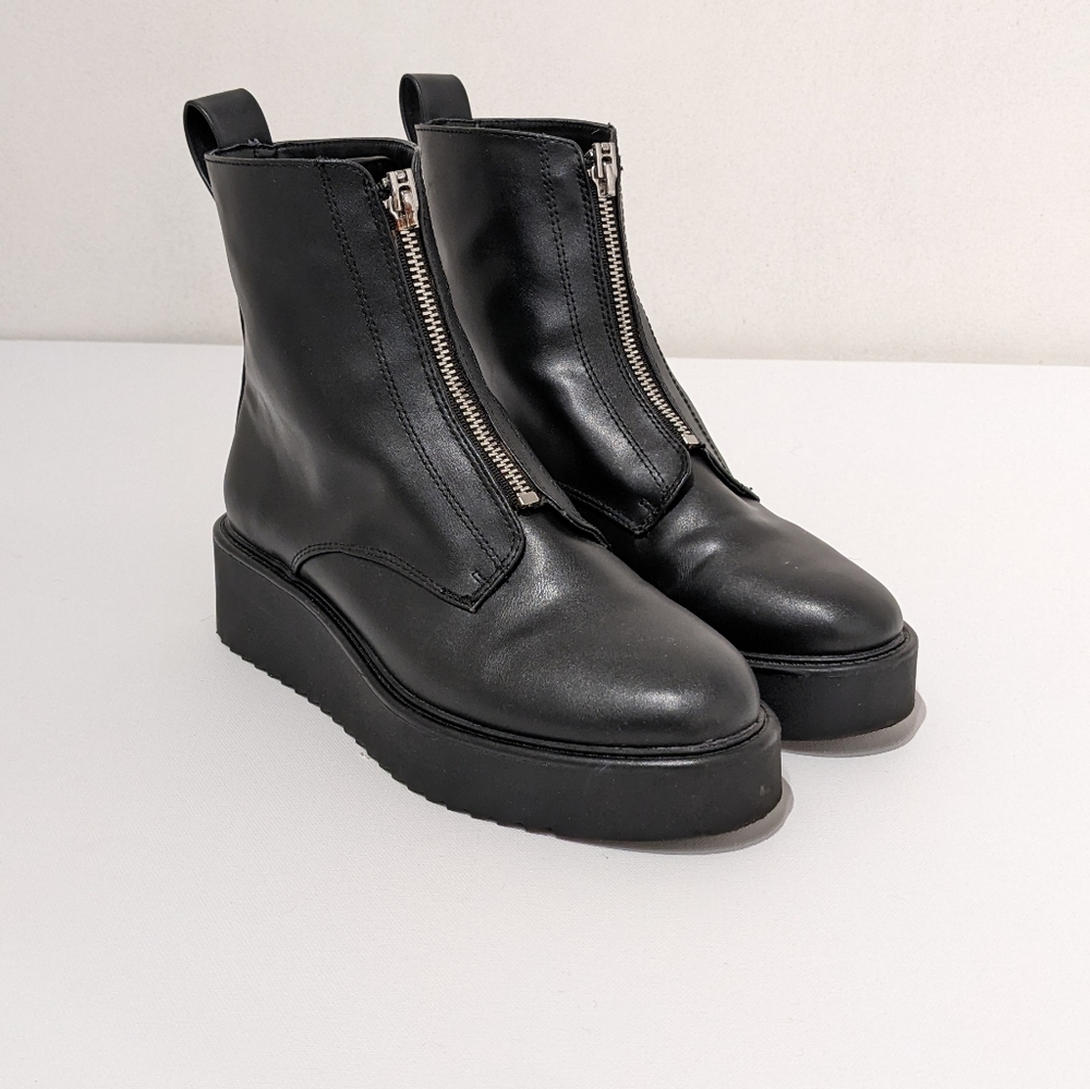 Black platform zip boots wedge H&M women's 8